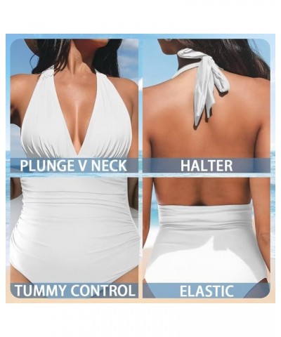 One Piece Bathing Suit for Women Sexy V-Neck Halter Swimsuit Tummy Control Mushroom Moon $14.26 Swimsuits