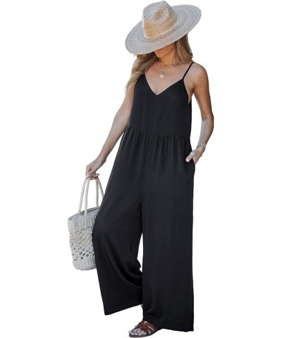 Wide Leg Jumpsuits for Women Sleeveless Baggy Casual Summer Flowy Loose Spaghetti Strap Jumpsuit with Pockets Black $19.60 Ju...