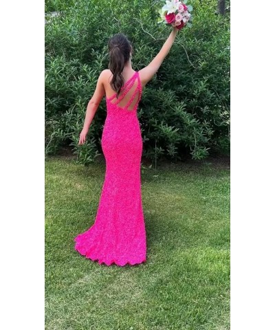 Sequin Prom Dresses 2024 One Shoulder Mermaid Evening Gowns Slit Long Formal Party Dresses Red $35.52 Dresses