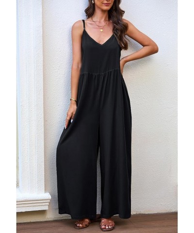 Wide Leg Jumpsuits for Women Sleeveless Baggy Casual Summer Flowy Loose Spaghetti Strap Jumpsuit with Pockets Black $19.60 Ju...