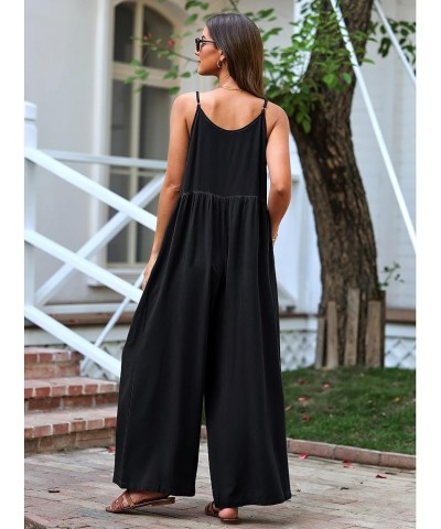 Wide Leg Jumpsuits for Women Sleeveless Baggy Casual Summer Flowy Loose Spaghetti Strap Jumpsuit with Pockets Black $19.60 Ju...