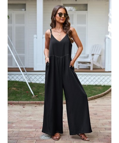 Wide Leg Jumpsuits for Women Sleeveless Baggy Casual Summer Flowy Loose Spaghetti Strap Jumpsuit with Pockets Black $19.60 Ju...