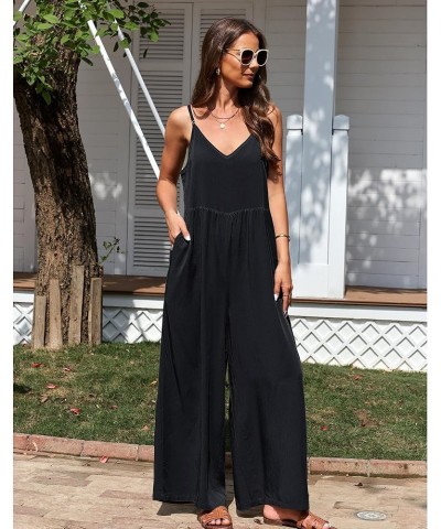 Wide Leg Jumpsuits for Women Sleeveless Baggy Casual Summer Flowy Loose Spaghetti Strap Jumpsuit with Pockets Black $19.60 Ju...