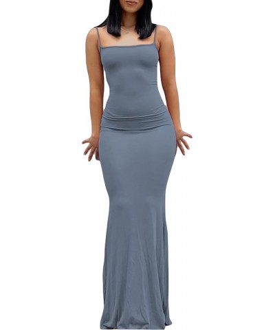 Women Going Out Bodycon Maxi Dress Sexy Spaghetti Strap Low Cut Dress Summer Casual Sleeveless Long Tight Dress Dusty Blue $8...