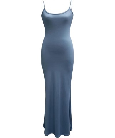 Women Going Out Bodycon Maxi Dress Sexy Spaghetti Strap Low Cut Dress Summer Casual Sleeveless Long Tight Dress Dusty Blue $8...