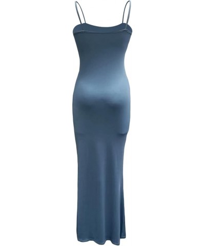 Women Going Out Bodycon Maxi Dress Sexy Spaghetti Strap Low Cut Dress Summer Casual Sleeveless Long Tight Dress Dusty Blue $8...