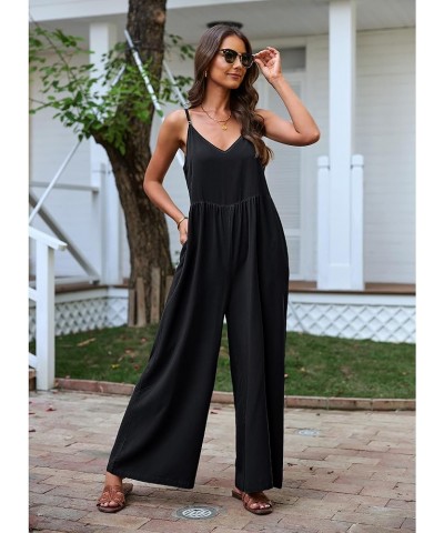 Wide Leg Jumpsuits for Women Sleeveless Baggy Casual Summer Flowy Loose Spaghetti Strap Jumpsuit with Pockets Black $19.60 Ju...