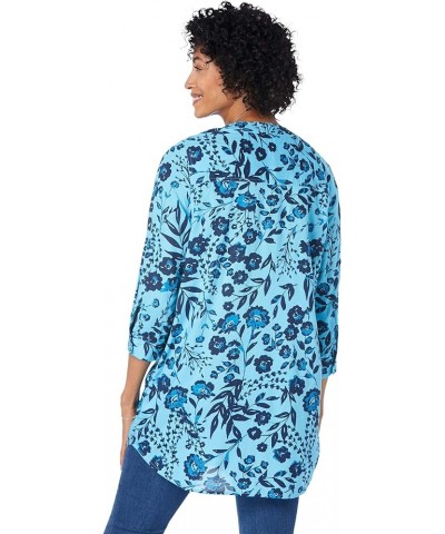 Women's Plus Size Three-Quarter Sleeve Tab-Front Tunic Azure $19.11 T-Shirts