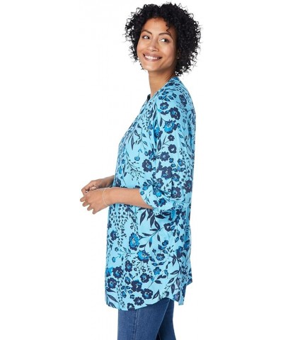 Women's Plus Size Three-Quarter Sleeve Tab-Front Tunic Azure $19.11 T-Shirts