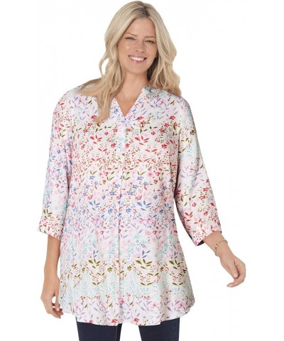 Women's Plus Size Three-Quarter Sleeve Tab-Front Tunic Azure $19.11 T-Shirts