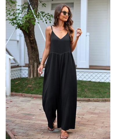 Wide Leg Jumpsuits for Women Sleeveless Baggy Casual Summer Flowy Loose Spaghetti Strap Jumpsuit with Pockets Black $19.60 Ju...