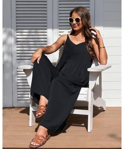 Wide Leg Jumpsuits for Women Sleeveless Baggy Casual Summer Flowy Loose Spaghetti Strap Jumpsuit with Pockets Black $19.60 Ju...