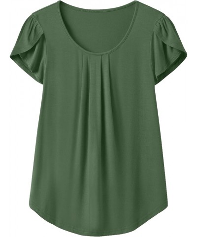 Womens Casual Summer T Shirts Basic Pleated Tunic Tops Petal Short Sleeve Blouse… Army Green $7.50 Tops