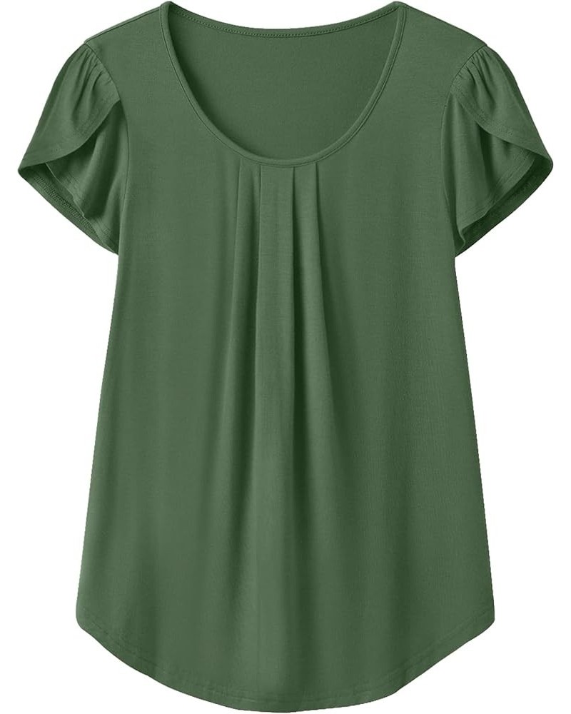 Womens Casual Summer T Shirts Basic Pleated Tunic Tops Petal Short Sleeve Blouse… Army Green $7.50 Tops