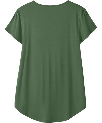 Womens Casual Summer T Shirts Basic Pleated Tunic Tops Petal Short Sleeve Blouse… Army Green $7.50 Tops