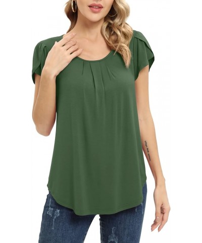 Womens Casual Summer T Shirts Basic Pleated Tunic Tops Petal Short Sleeve Blouse… Army Green $7.50 Tops