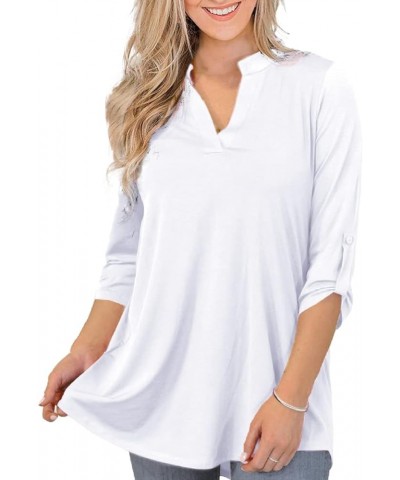 Womens Floral Printed Tunic Tops 3/4 Roll Sleeve V Neck Blouses Long Sleeve Shirts for Women 3/4 Sleeve White $12.30 Tops