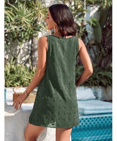 Womens Casual Sun Summer Dresses Swiss Polka Dot Beach Cover Up V Neck Tank Dress with Pockets Army Green $16.34 Swimsuits