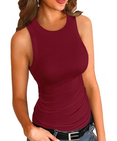 Women Tank Tops Summer Sleeveless Basic Cami Shirt Slim Knit Ribbed Racerback Blouses Burgundy $11.51 Tanks