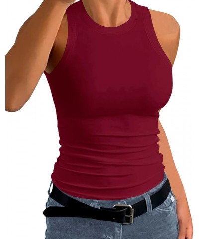 Women Tank Tops Summer Sleeveless Basic Cami Shirt Slim Knit Ribbed Racerback Blouses Burgundy $11.51 Tanks