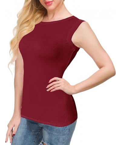 Women Tank Tops Summer Sleeveless Basic Cami Shirt Slim Knit Ribbed Racerback Blouses Burgundy $11.51 Tanks