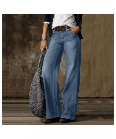 Womens Retro Fashion Casual Straight Leg Wide Leg Jeans Tall Woman Clothes Light Blue $12.88 Jeans