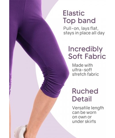 Women's and Plus Oh So Soft Knee Length Cuff Ruched Leggings | S-3XL Purple $11.04 Leggings