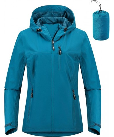 Packable Rain Jacket Women Lightweight Waterproof Raincoat with Hood Cycling Bike Jacket Windbreaker New Blue $31.34 Coats