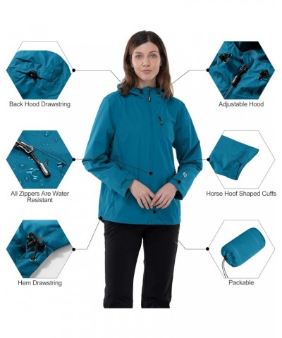 Packable Rain Jacket Women Lightweight Waterproof Raincoat with Hood Cycling Bike Jacket Windbreaker New Blue $31.34 Coats