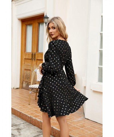 Wedding Guest Dresses for Women with Long Sleeves Gold Polka Dot Fall Ruffle Tiered Dresses $19.35 Dresses