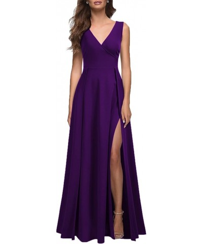 Women's V Neck Sleeveless Split Formal Dress Cocktail Party Prom Long Dresses Purple $28.60 Dresses