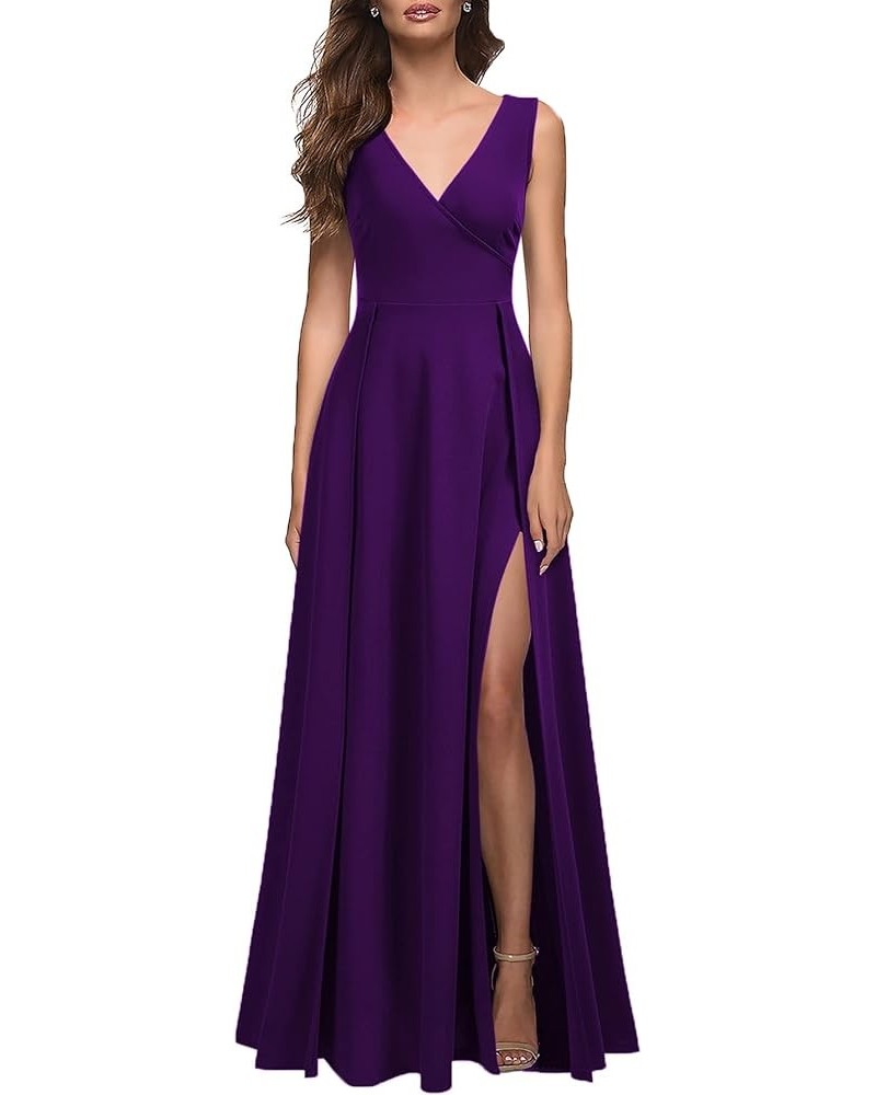 Women's V Neck Sleeveless Split Formal Dress Cocktail Party Prom Long Dresses Purple $28.60 Dresses