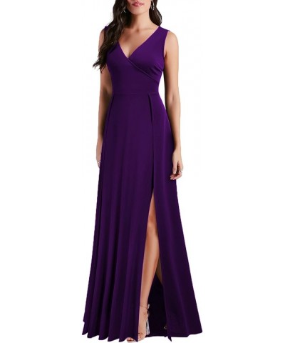 Women's V Neck Sleeveless Split Formal Dress Cocktail Party Prom Long Dresses Purple $28.60 Dresses