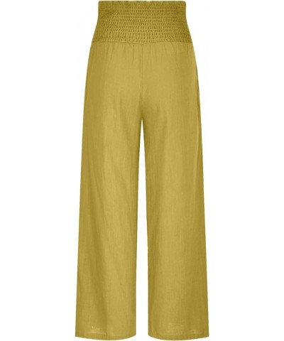 Womens Summer High Waisted Cotton Linen Palazzo Pants Wide Leg Long Lounge Pant Trousers with Pockets Yellow $7.94 Pants