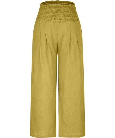 Womens Summer High Waisted Cotton Linen Palazzo Pants Wide Leg Long Lounge Pant Trousers with Pockets Yellow $7.94 Pants