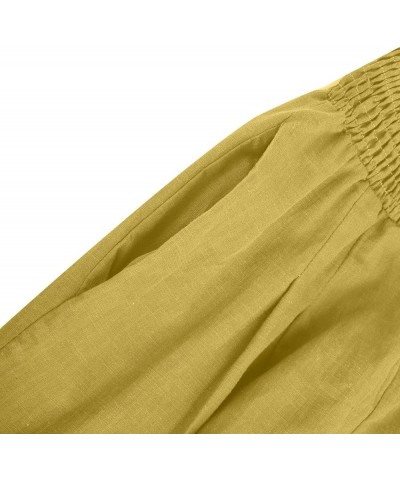 Womens Summer High Waisted Cotton Linen Palazzo Pants Wide Leg Long Lounge Pant Trousers with Pockets Yellow $7.94 Pants