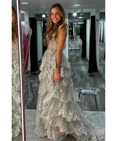 Women's Sparkly Off Shoulder Lace Appliques Prom Dresses 2024 Long Slit Formal Dress Ball Gown Tiered Evening Gowns Gold $50....