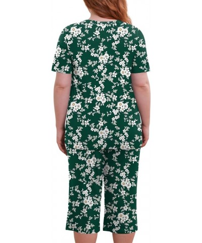 Women's Plus Size 2 Piece Pajama Sets Loungewear Sleepwear Ladies Pjs Sets L-5XL with Pockets White Flowers Green $17.00 Ling...