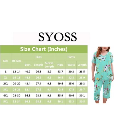 Women's Plus Size 2 Piece Pajama Sets Loungewear Sleepwear Ladies Pjs Sets L-5XL with Pockets White Flowers Green $17.00 Ling...