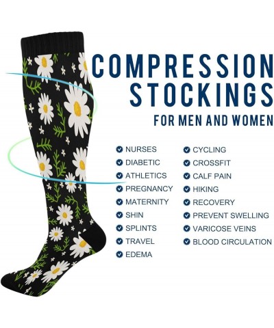 Christmas Gnomes Compression Socks Women Men Knee High Stockings for Sports,Running,Travel 1Pair Daisies $8.50 Activewear