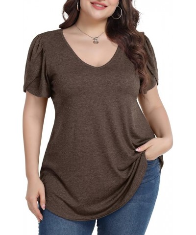 Plus Size Womens Tops Summer Casual T Shirts V Neck Tunic Petal Sleeve Loose D-coffee Petal Sleeve $14.21 T-Shirts