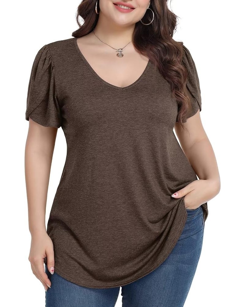 Plus Size Womens Tops Summer Casual T Shirts V Neck Tunic Petal Sleeve Loose D-coffee Petal Sleeve $14.21 T-Shirts