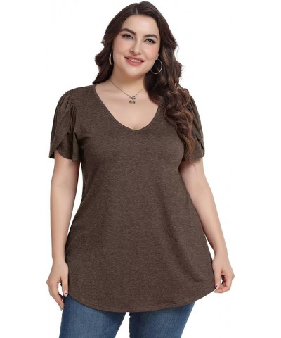 Plus Size Womens Tops Summer Casual T Shirts V Neck Tunic Petal Sleeve Loose D-coffee Petal Sleeve $14.21 T-Shirts