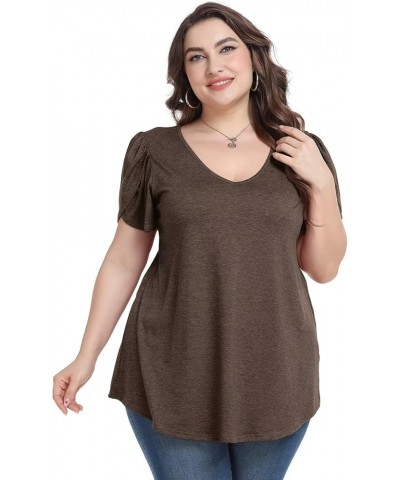 Plus Size Womens Tops Summer Casual T Shirts V Neck Tunic Petal Sleeve Loose D-coffee Petal Sleeve $14.21 T-Shirts