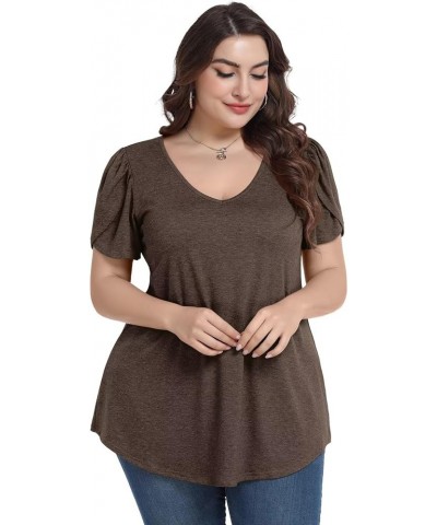 Plus Size Womens Tops Summer Casual T Shirts V Neck Tunic Petal Sleeve Loose D-coffee Petal Sleeve $14.21 T-Shirts