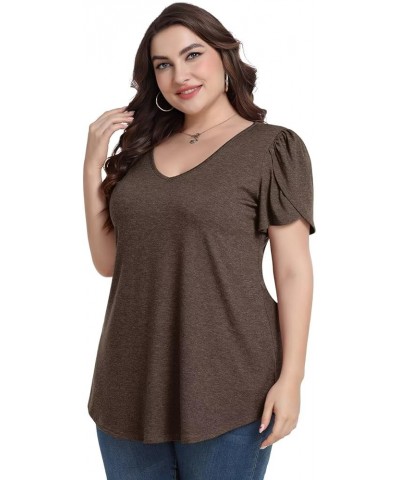 Plus Size Womens Tops Summer Casual T Shirts V Neck Tunic Petal Sleeve Loose D-coffee Petal Sleeve $14.21 T-Shirts