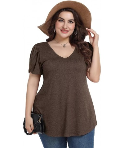 Plus Size Womens Tops Summer Casual T Shirts V Neck Tunic Petal Sleeve Loose D-coffee Petal Sleeve $14.21 T-Shirts