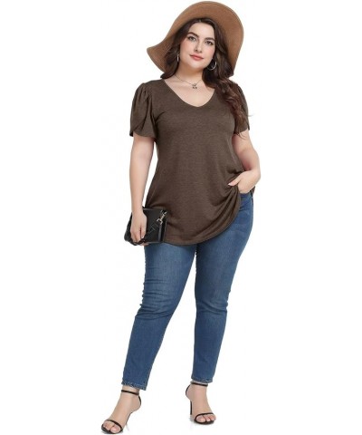 Plus Size Womens Tops Summer Casual T Shirts V Neck Tunic Petal Sleeve Loose D-coffee Petal Sleeve $14.21 T-Shirts