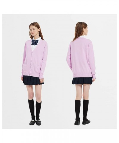 Women's Cardigan School Uniform Sweater V Neck Button Down Knit Cardigans Coat with Pockets Light Purple $15.94 Sweaters