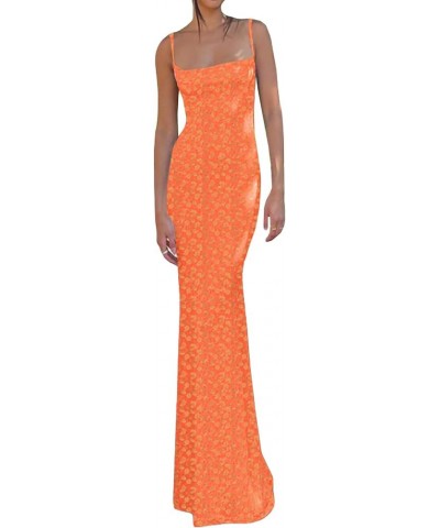 Floral Print Spaghetti Strap Bodycon Maxi Dress Low Cut Backless Fishtail Slip Dress Elegant Y2K Long Dresses M-floral Orange...